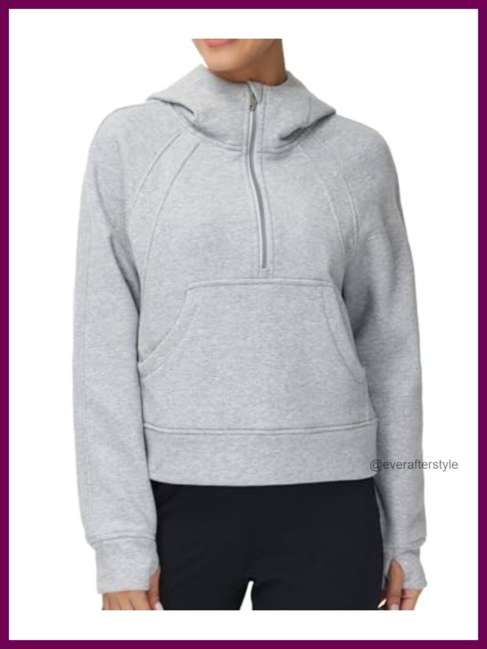 Women's Half Zip Fleece Crop Hoodie Pullover Sweatshirt Thumb Holes
